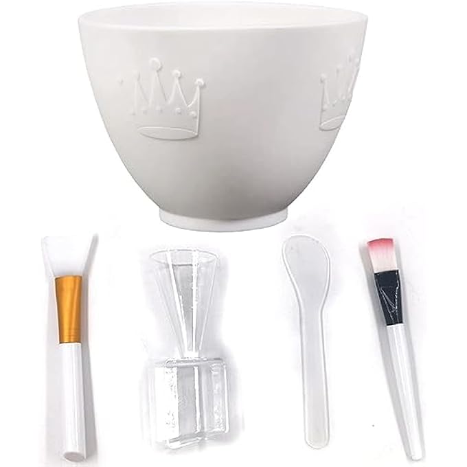 NALACAL SILICONE FACE MASK MIXING BOWL SET, DIY FACEMASK MIXING TOOL KIT WITH SILICONE MASK BOWL, FACIAL MASK BRUSH, BOWL STICK SPATULA, FACE MASK APPLICATOR, MEASURING CUP (5 PCS) - Image 1